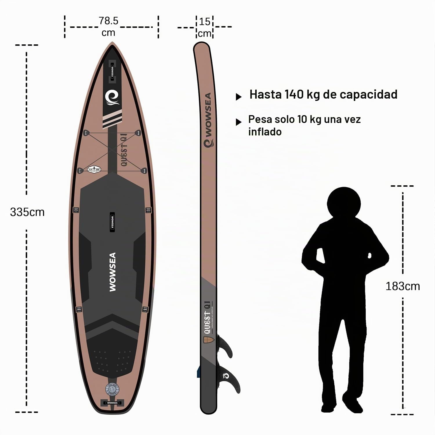 WOWSEA Quest Q1 Stand Up Paddle Board Hinchable, Durable y Estable Niños Sup Tabla Inflable, Sup Hinchable Agradable, Buena Opción para La Enseñanza Acuática y Recreación