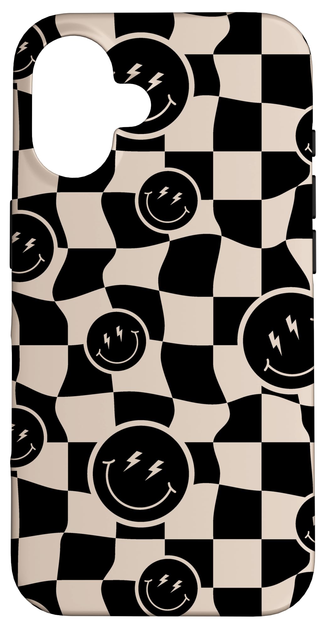 Cute Retro Twisted Swirl Black Happy Smiling Face Checkered Case for iPhone 16