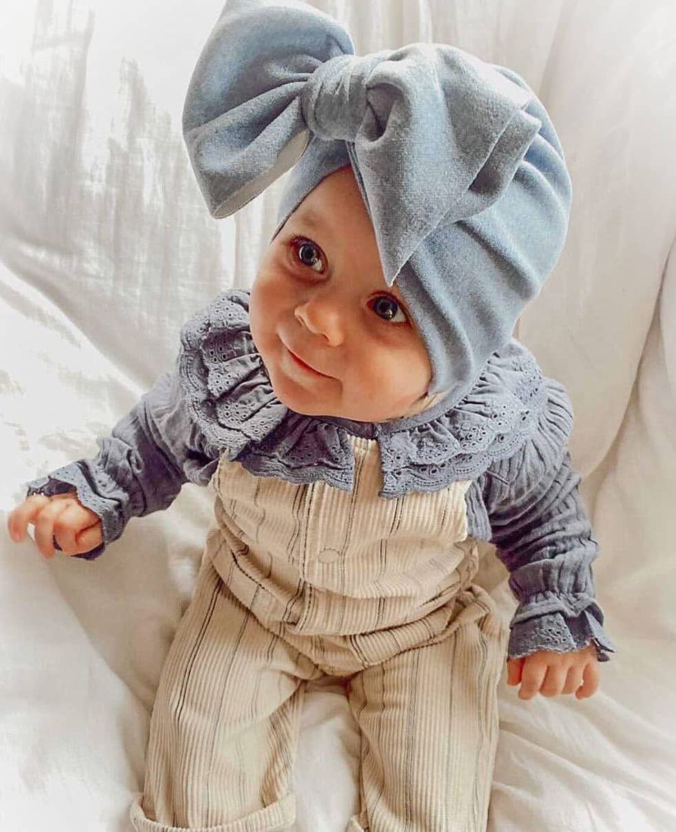 Baby Turban mit Haarschleife, weiche Mütze für Neugeborene und Kinder
