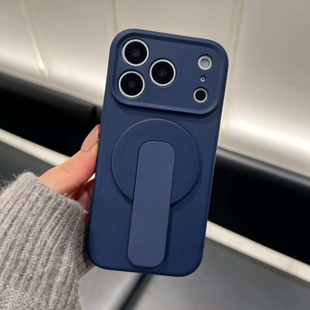 Custodia con supporto in silicone liquido per iPhone 17 Air 16 Plus 15 14 13 12 Pro Max 16e con cover posteriore morbida magnetica (per iPhone 12 Pro Max/Blu navy)