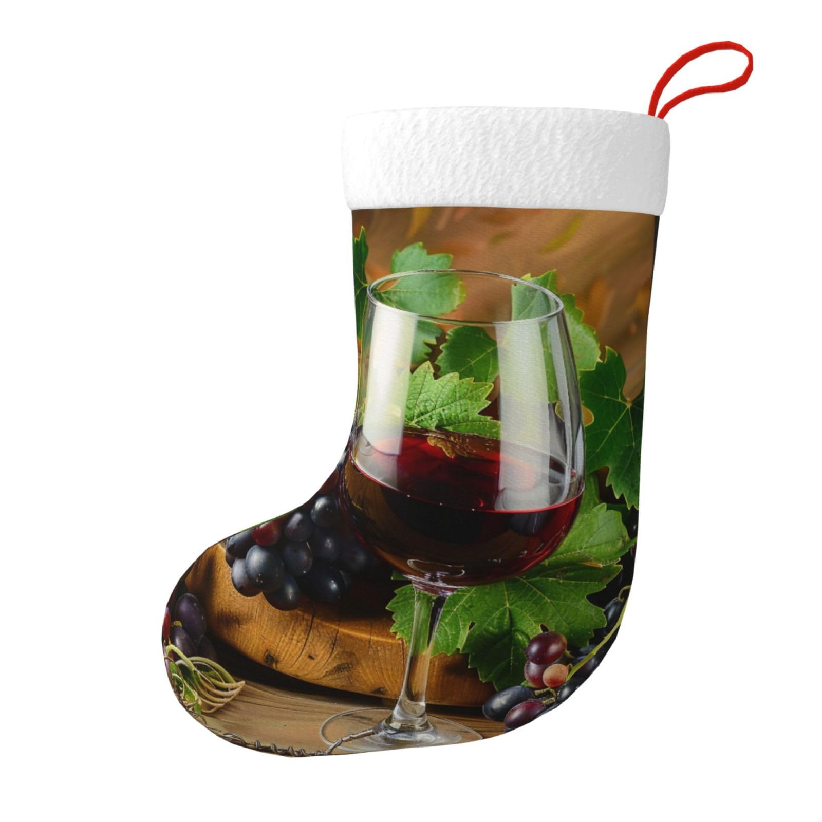 Art Red Wine Galsses & Grapes Print Christmas Stocking, 28x45cm Holiday Hanging Stockings for Fireplace, Tree Decorations, Gift Giving, and Party Festive Decor