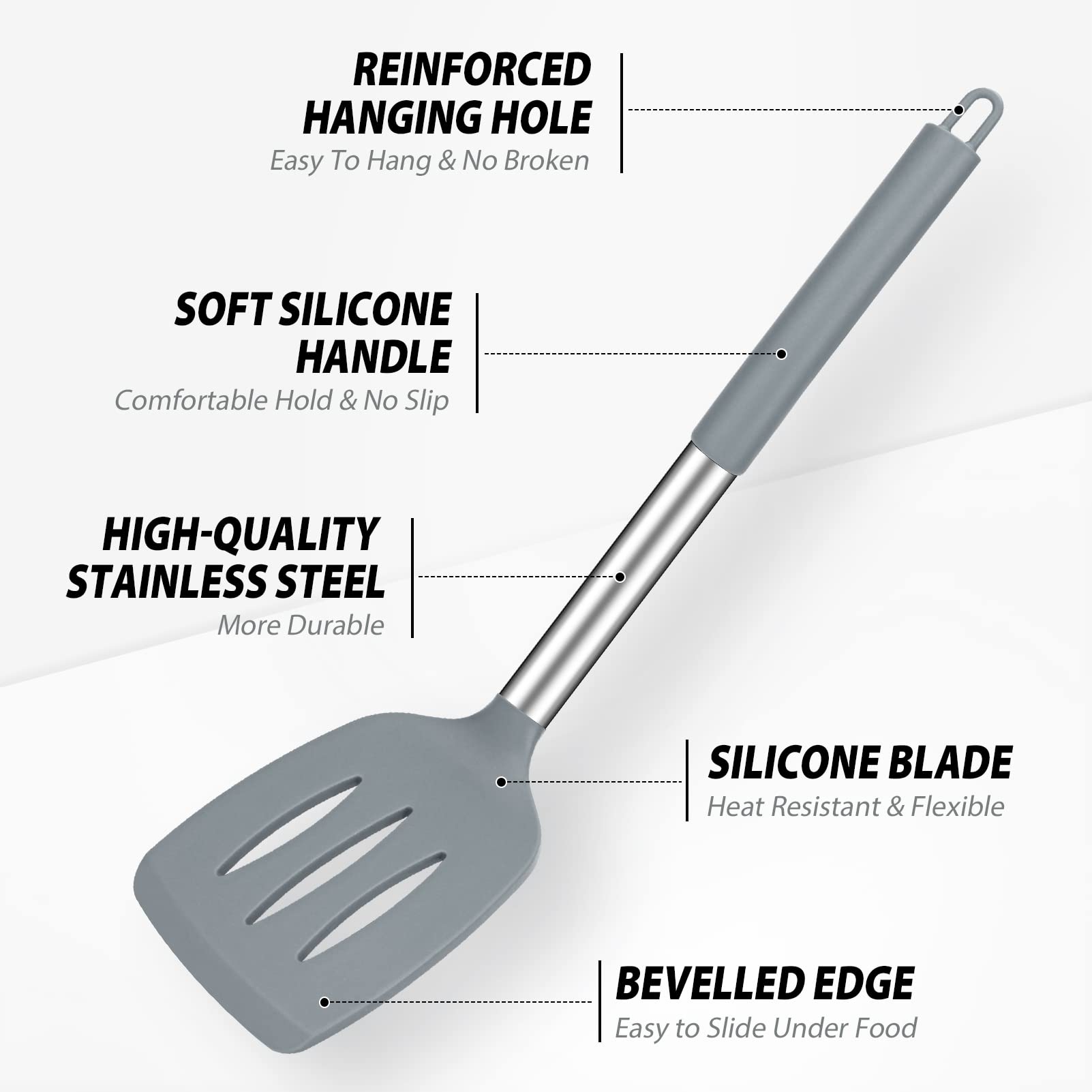 Set Di 2 Spatole Per Pesce In Silicone E Acciaio Inox – Scanalate, Resistenti Al Calore, Lavabili In Lavastoviglie, Per Pesce, Uova, Pancake - 3
