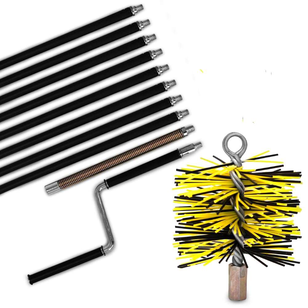 Kit de ramonage Oskar avec manivelle | 1120cm (11,2m) longueur 125 mm diamètre | professionnel | Brosse hérisson