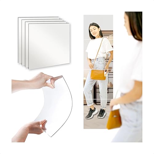 Espejo de pared de longitud completa para dormitorio, espejo largo para dormitorio, espejo sobre la puerta, 12 x 10 pulgadas, 4 piezas de azulejos