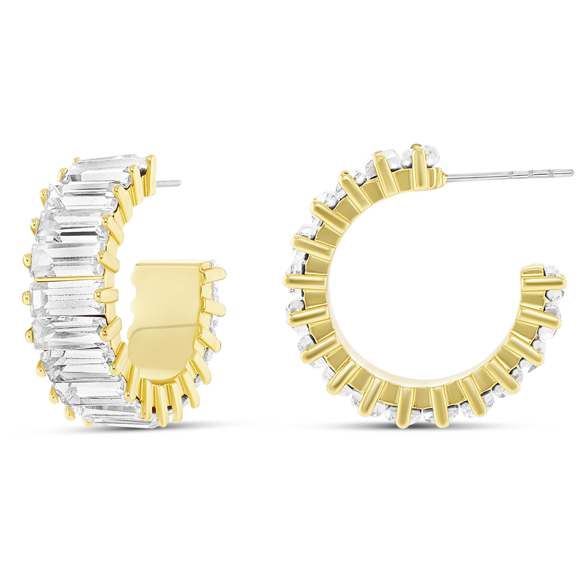 Amazon Essentials 14K Gold Plated 2 2mm Baguette Stone C Hoop