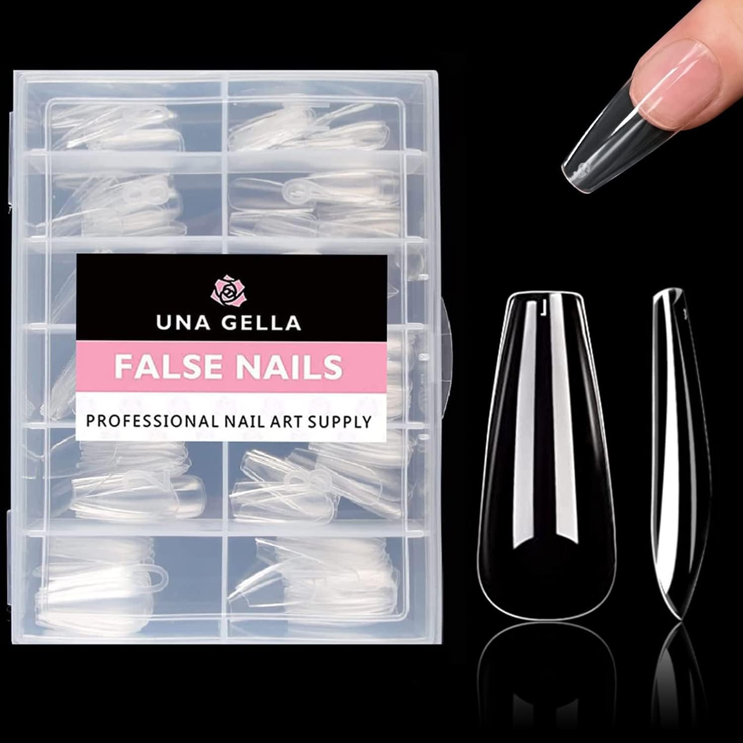 UNA GELLA Long Coffin Nail Tips 504pcs Clear Long Gel Nail Tips Coffin Pre-shaped Full Cover Fake Nails Acrylic False Press on Nails For Nail Extension DIY Salon Soft Gel Tips 12 Sizes