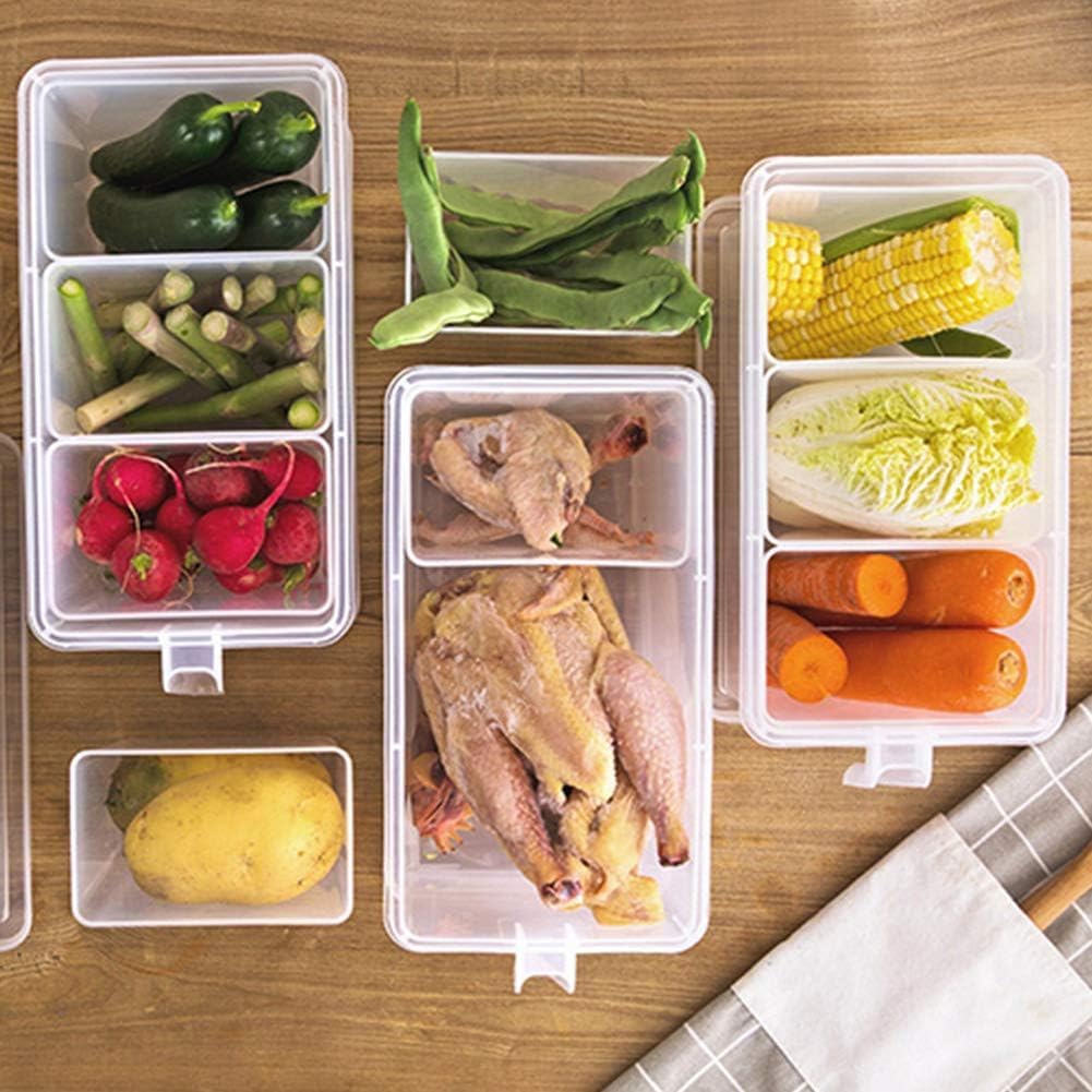 2 Opakowania Pojemników Do Przechowywania żywności Z Pokrywkami, Tacka Na Owoce I Warzywa Z 12 Małymi Przegródkami, Plastikowe Pojemniki Do Przechowyw, Clear, 2Pack with 6 dividers