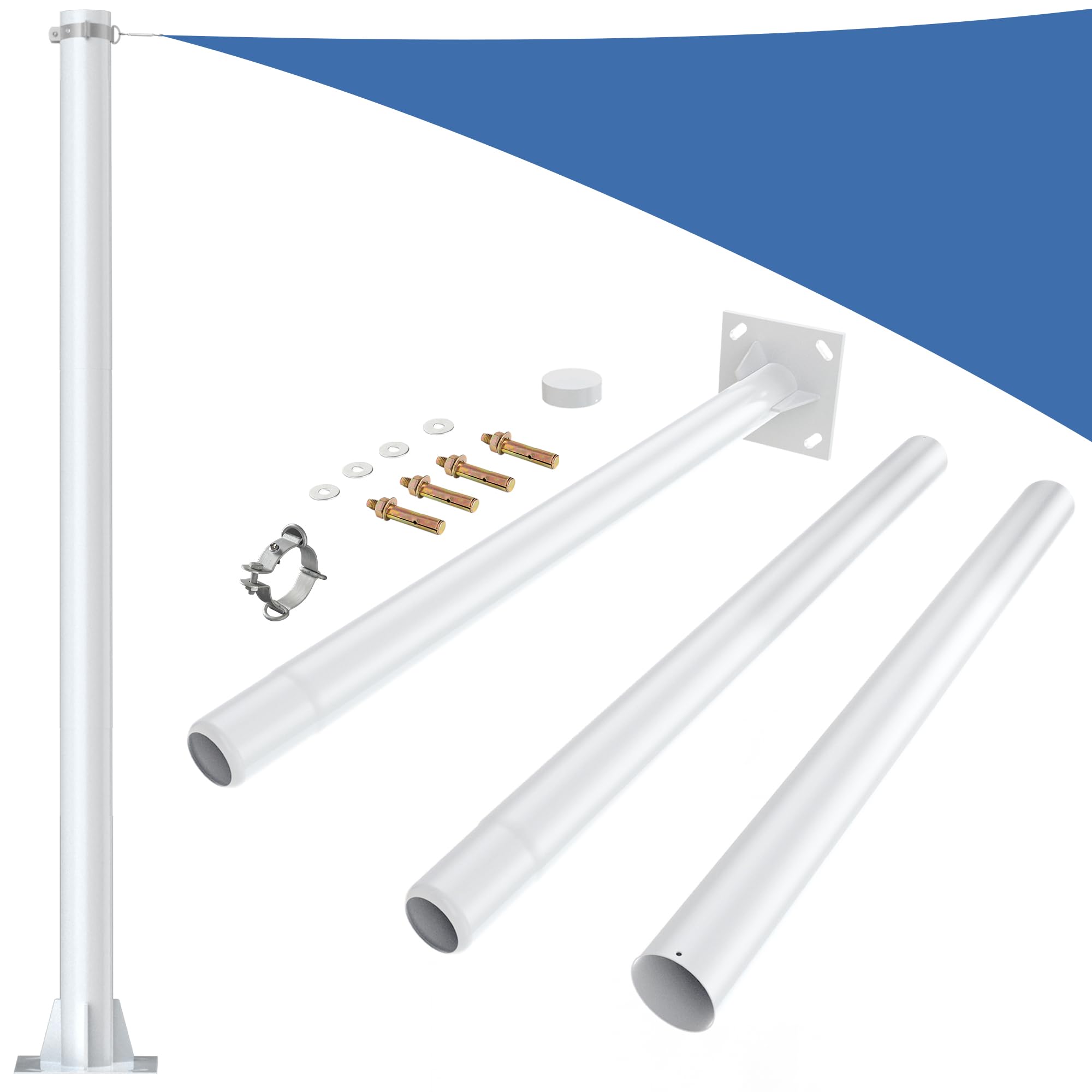Shade Sail Poles, 10ft Sun Shade Poles 3" Diameter Steel Heavy Duty Sun Shade Sail Poles for Outdoor Patio Garden Deck Playground Backyard, Glossy White Sail Shade Pole Kit, One Piece