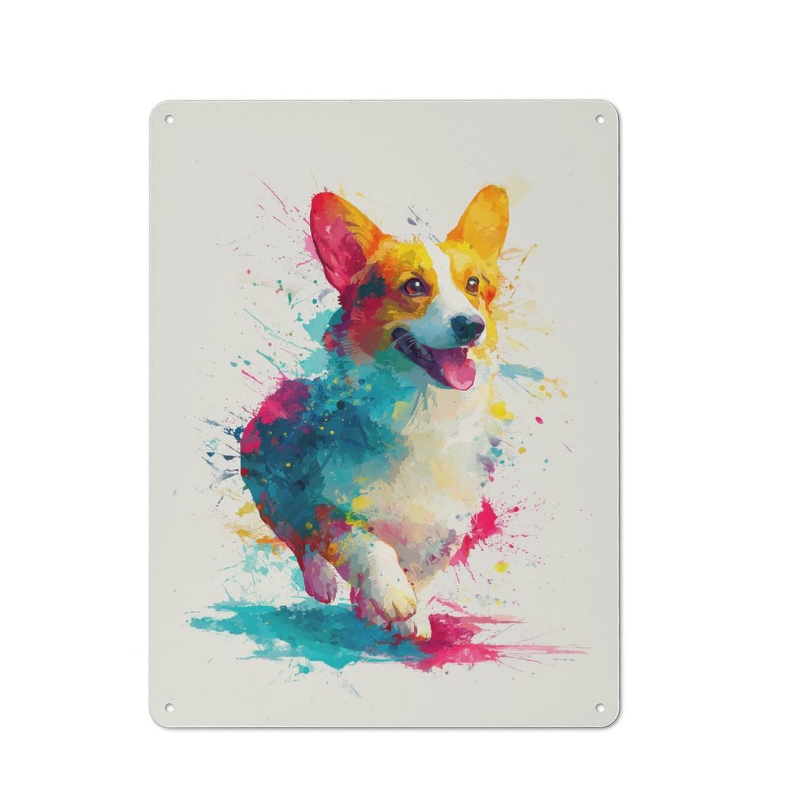 Junmoney Colorful Corgi Dog Watercolor Painting Classic Metal Wall Decor 40X30cm, Metal Wall Plaque For Office, Study, Studio Or Hallway