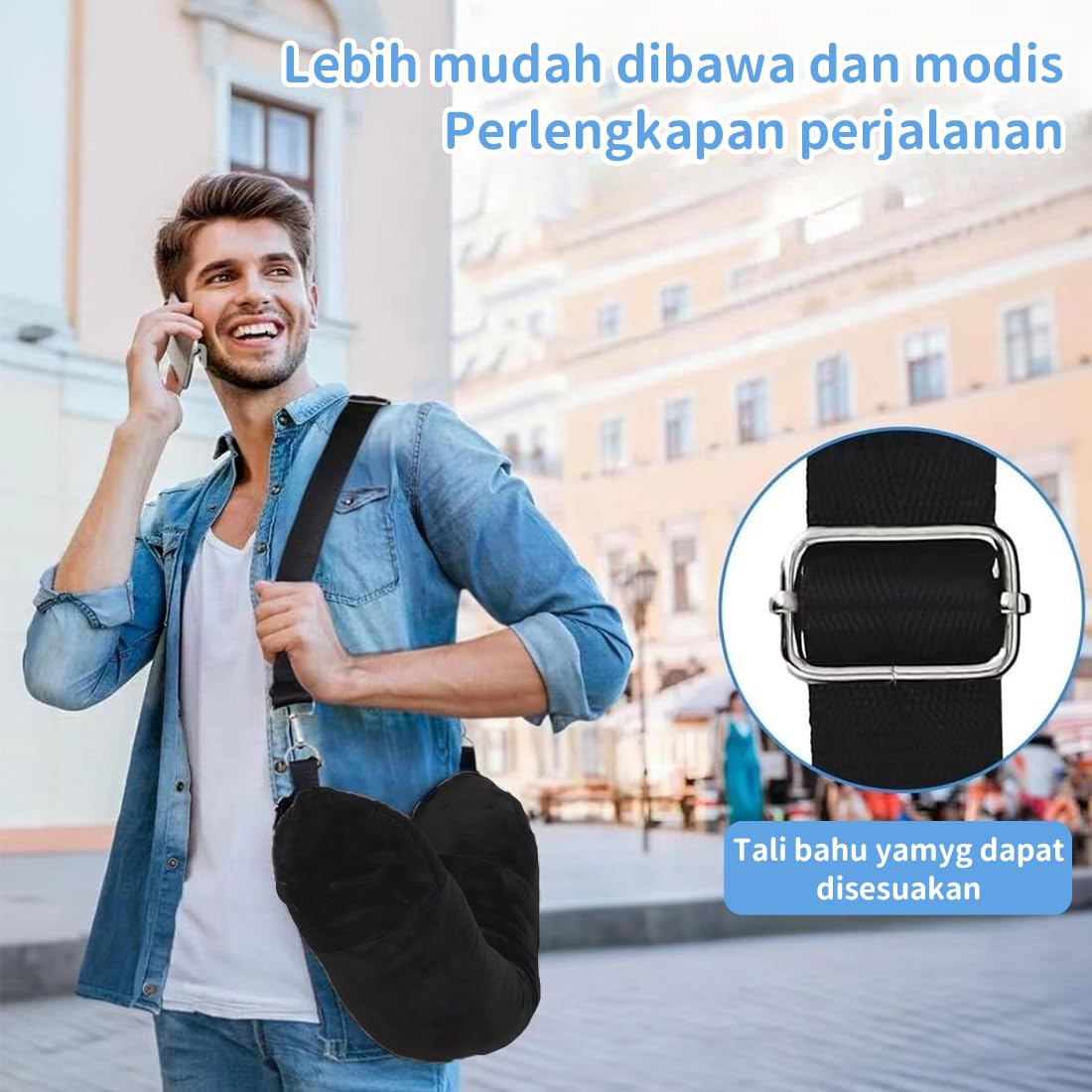 Cuscino Da Viaggio Riempibile A U - Cuscino Cervicale Per Aereo E Auto Grigio - Foto 10