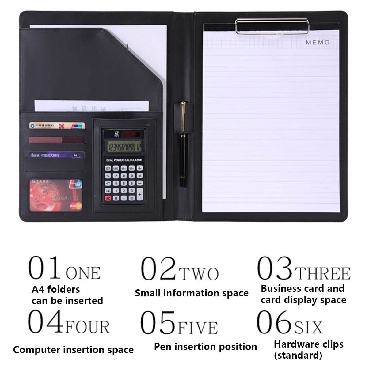 Dossier de conférence Organisateur de dossiers， Porte-bloc A4 avec rangement, porte-bloc professionnel, porte-CV professionnel(Groen,8digit calculator)