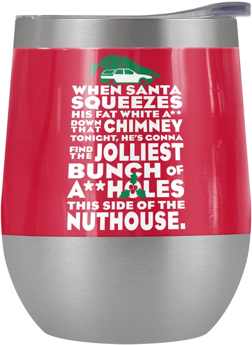 Christmas Vacation OFFICIAL Jolliest Bunch 12 OZ Stemless Wine Tumbler, Stainless Steel Travel Cup|Lake Tumbler|Insulated with Leak Resistant Slide-Lock Lid, Stainless Steel