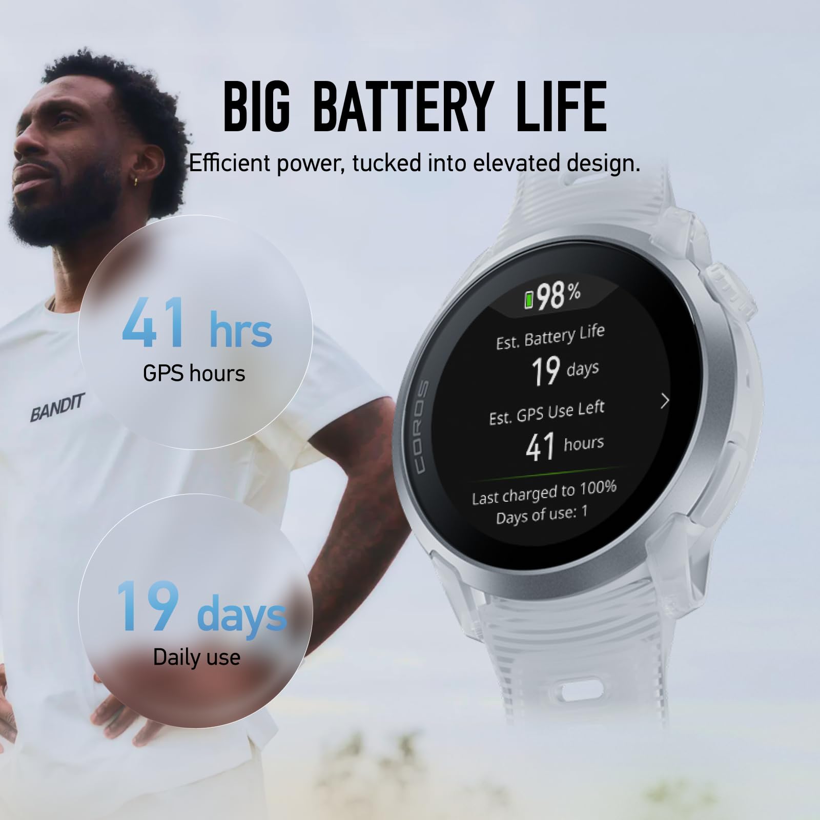 COROS PACE 4 Ultralekki sportowy zegarek GPS, ekran dotykowy AMOLED 1,2", 19 dni codziennego użytkowania, sterowanie głosem, zaawansowane narzędzia treningowe, GPS, nawigacja (biała chmura)