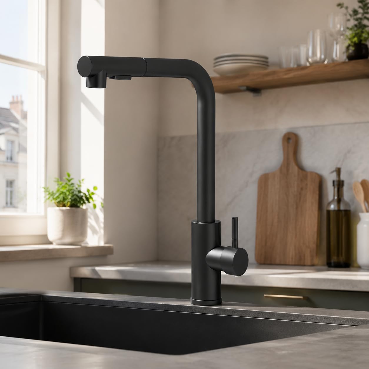 Robinet Cuisine Noir 2 Modes de Réglage avec Douche Extractible | JUNSHENG Robinet Cuisine Noir 2 Modes de Réglage avec Douche Extractible Mitigeur de Cuisine Pivotant à 360 Degrés