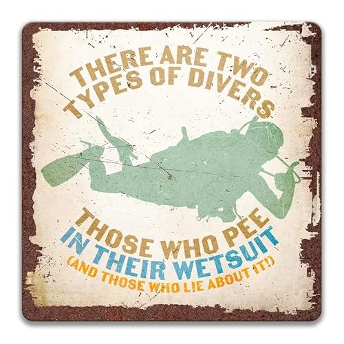 JinGoo Funny Scuba Diving Sign, I Pee in A Wetsuit, Dive Gift, Rusty Tin Novelty Sign, Funny Man Cave Sign, Scuba Diver Gift 5.5x8inch