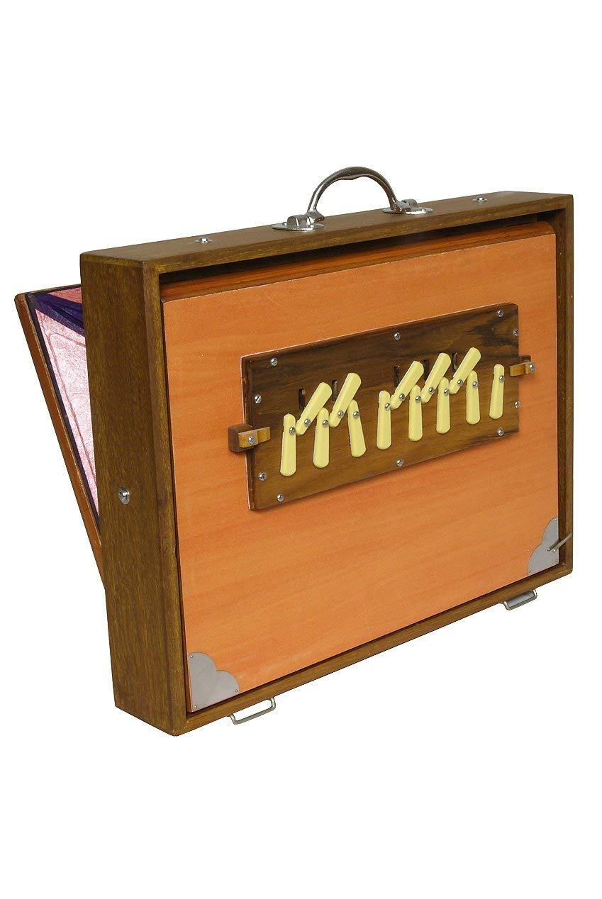Shruti-Box, seitliche Bedienelemente, Strauchbox-Raddel, Strauchpedal, indisches Musikinstrument, Strauchmusik, indische Box, handgefertigte Box, Konzertbox, Surpeti, elfenbeinfarben (AMIT22)