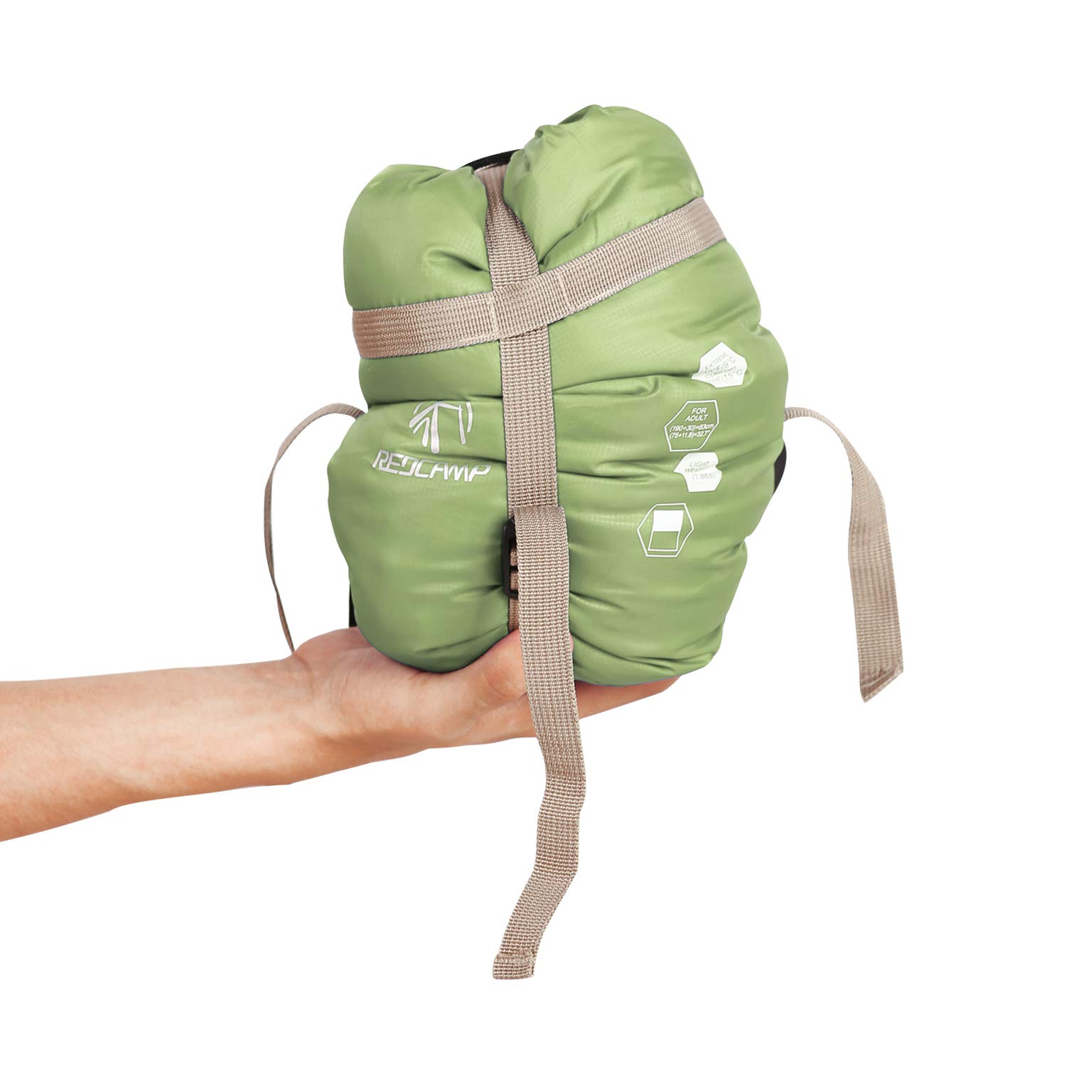 REDCAMP Lightweight Sleeping Bag for Adults, Ultralight Sleeping Bag for Summer 1-2 Season Warm Weather Backpacking, Green 1.5lbs