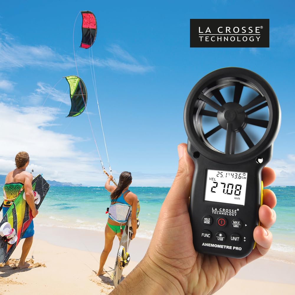 La Crosse Technology - WS9501 Anémomètre à main digital et connexion informatique - Noir/Jaune