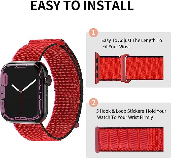 MOSINBAND Nylon Sport Loop Bands Compatible with Apple Watch 7/8 41mm 45mm, Series 6/5/4 44mm 40mm, Series 3/2/1 42mm 38mm, Braided Adjustable Comfortable Strap for iWatch, Women Men