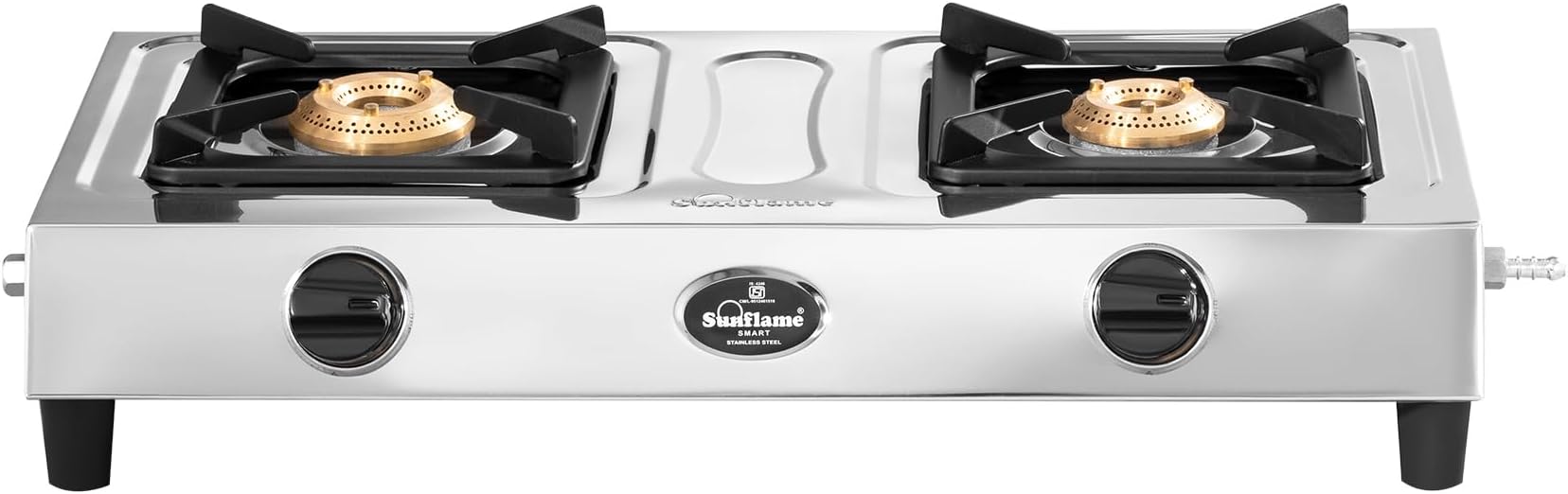 Sunflame 2 Burner Brass & Stanless Steel Body Gas Stove (SMART-2B) - Silver, Manual Ignition