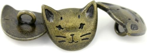 Miniatura 3 de Bezelry 12 botones de vástago de metal con diseño de gato, 0.709 in (latón antiguo)
