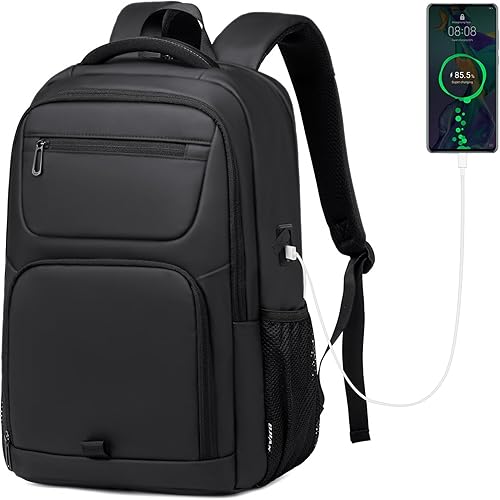 Miniatura 7 de Mochila para laptop de negocios para hombre, mochila negra de 40 L con puerto de carga USB, mochila resistente al agua para computadora y laptop de