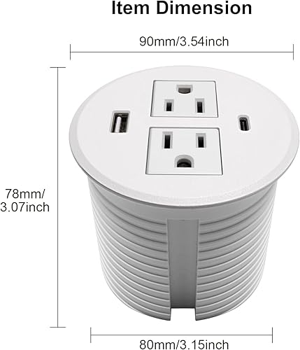 Miniatura 4 de Ojal de alimentación de escritorio USB C total 30 W, PD carga rápida regleta de alimentación de escritorio 2 tomacorrientes 2 puertos USB empotrados