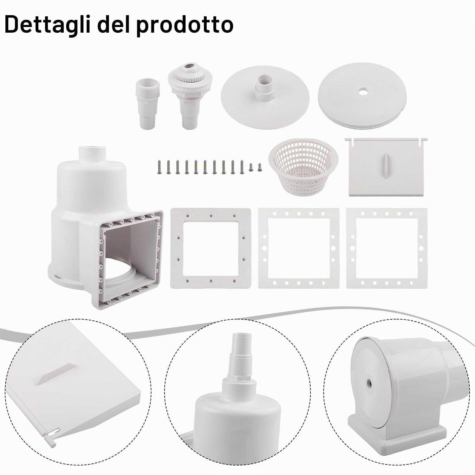 Kit Skimmer per Piscine Fuori Terra con funzionalità di scrematura e compatibilità Diretta con Montaggio a Parete