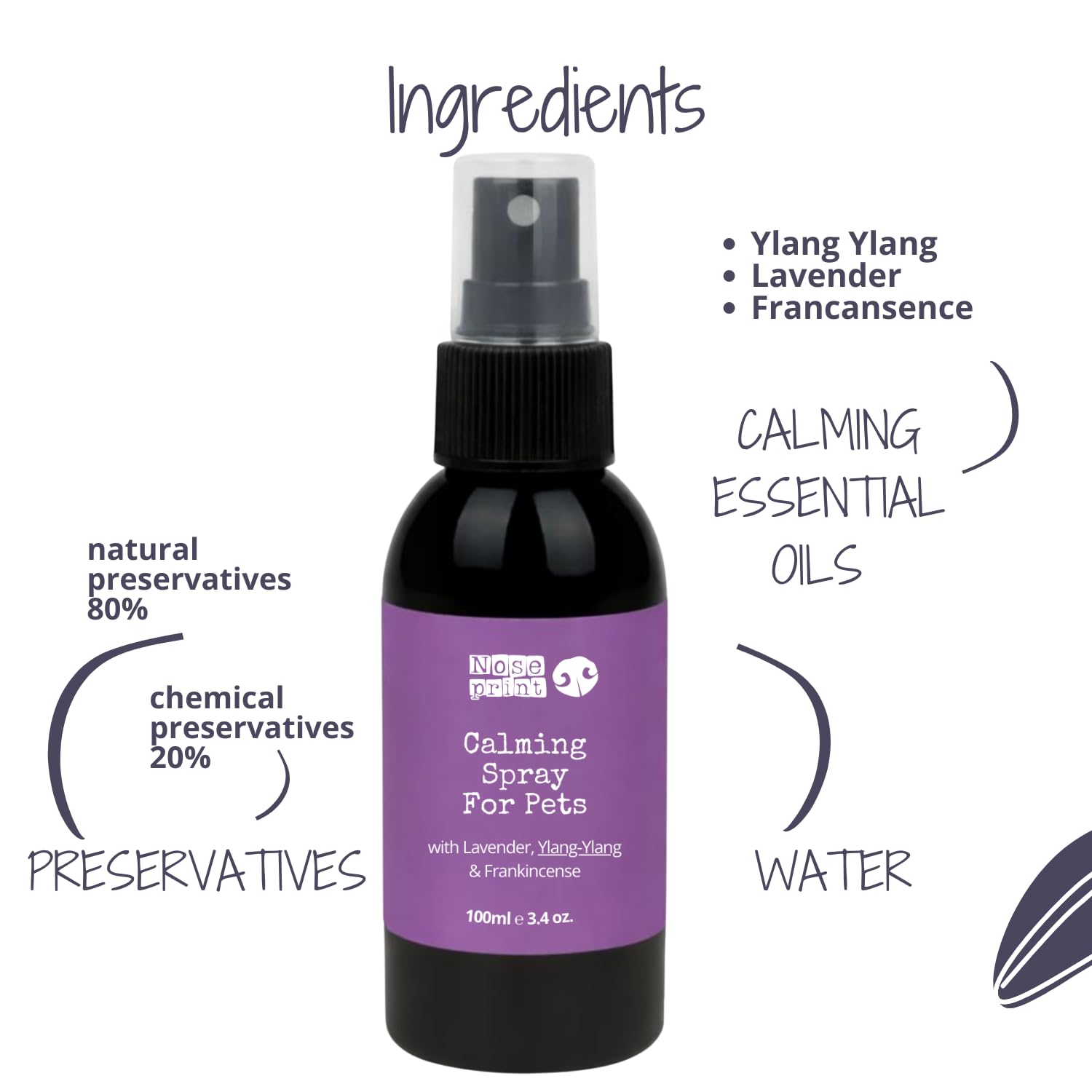 Spray apaisant naturel pour chiens et chats, lavande ylang-ylang, encens, spray d'intérieur sans danger pour les animaux de compagnie, 100 ml
