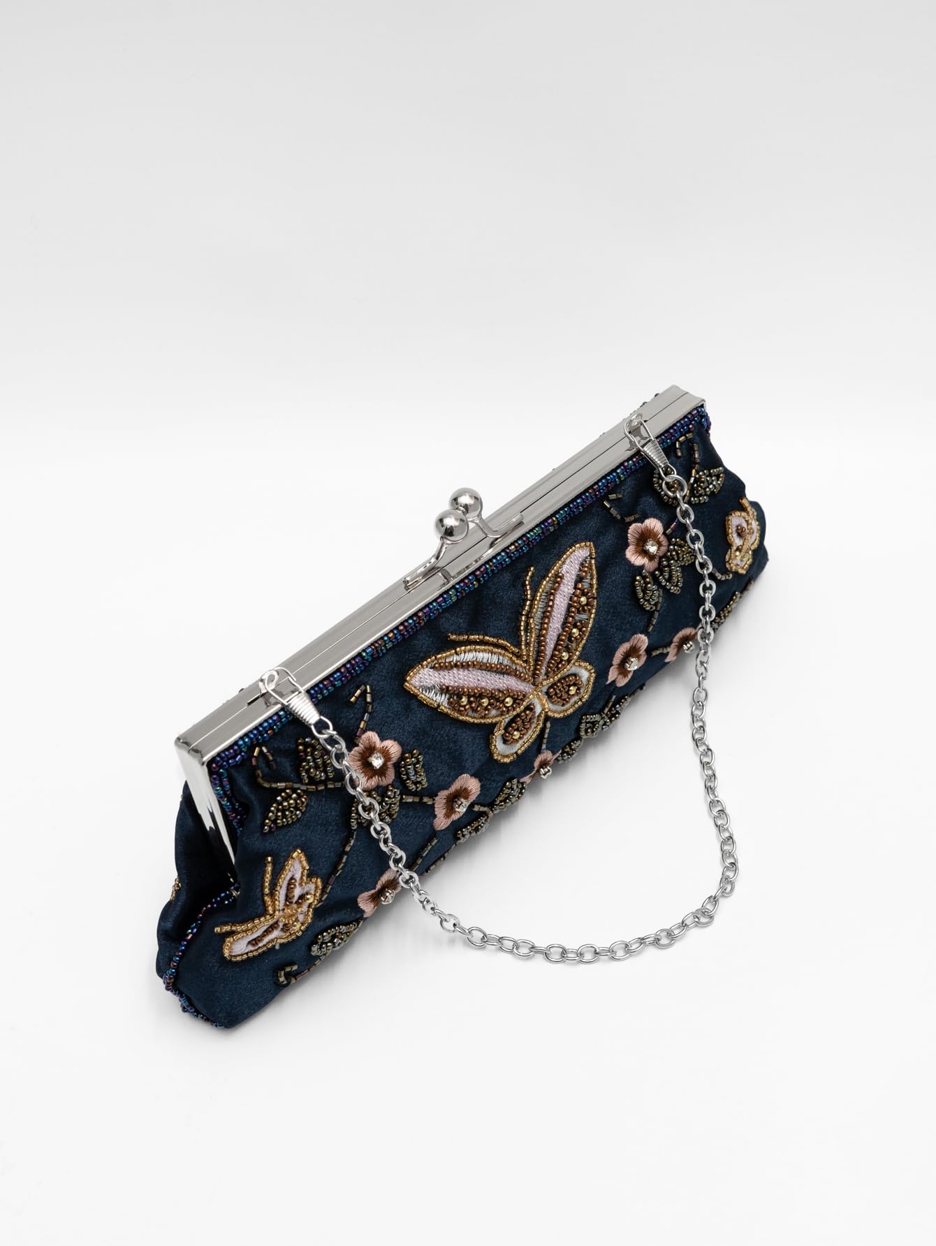 Elegante bolso de noche vintage con cuentas florales y mariposas para mujer, para novias, bailes, fiestas y formales