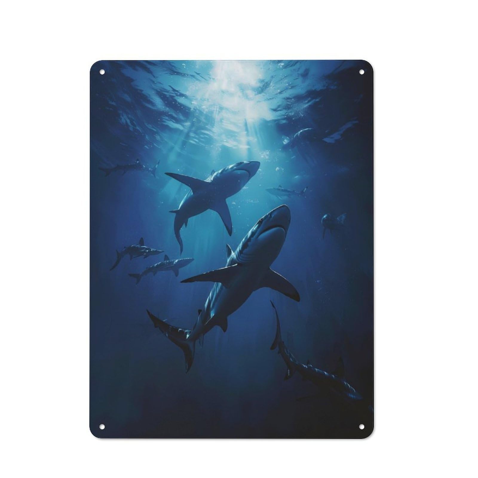 Junmoney Group Of Sharks Tin Wall Plaque 40X30cm With For Pub Or Café, For Collectors Of Retro Metal Wall Decor