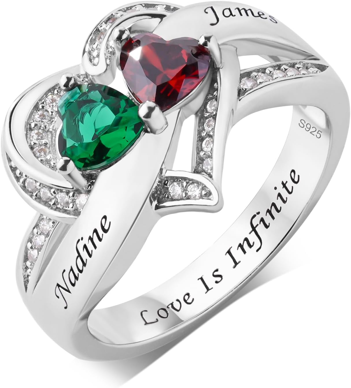 - Personalized Sterling Silver Mothers Ring with 2 Birthstones,Custom Engraved Name Promise Ring for Women,Mother's Day for Mom Wife Grandmother (Style 2)