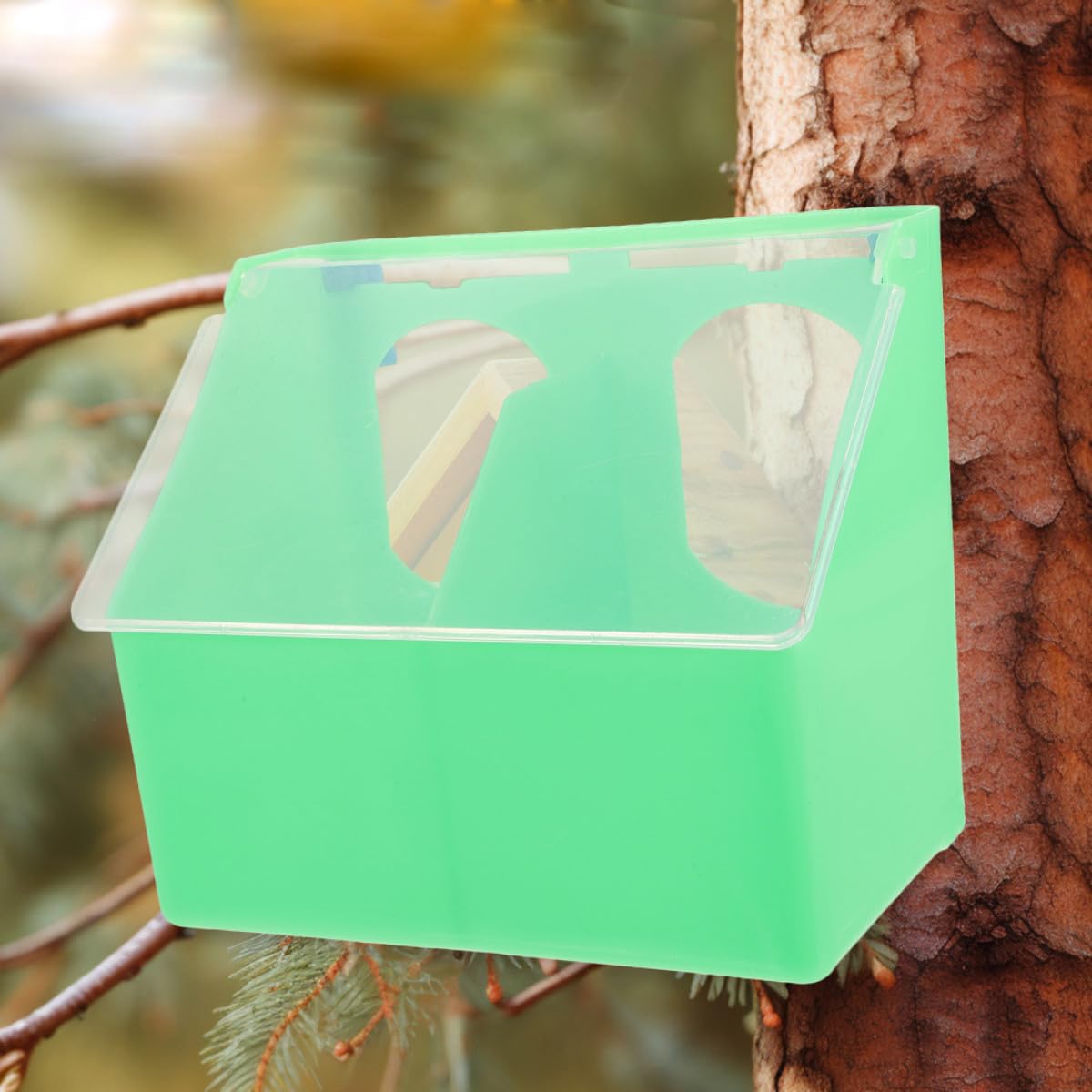 Amosfun 3 Stück Vogelfutterspender zum Aufhängen für Kleine Vögel und Papageien Kunststoff Grün Multi Fach und Spritzschutz Geeignet für Vogelkäfig