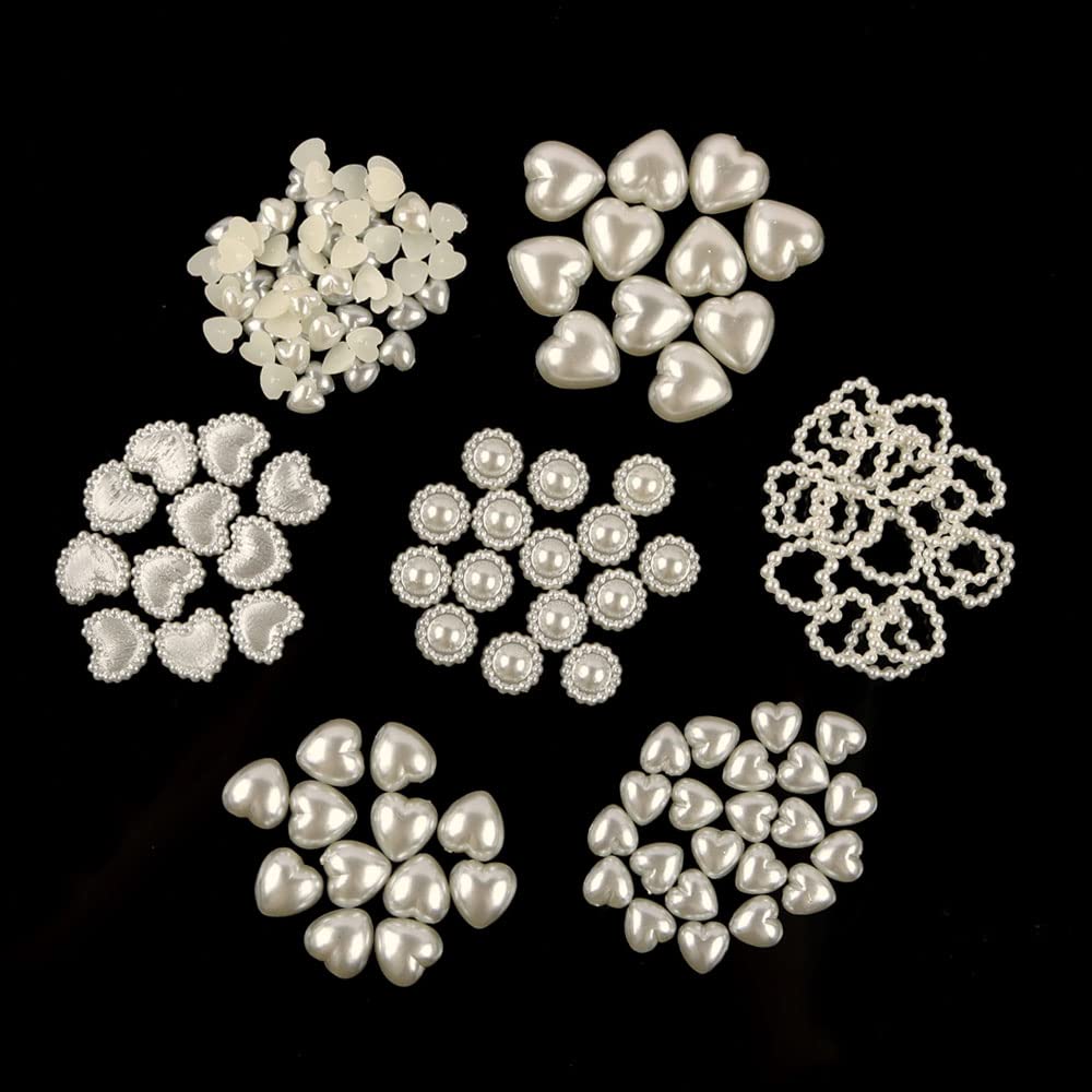 Mix Size Ivory Heart Half Round Drop Pearls Flat Back DIY Jewelry Making Decoration Crafts with Plastic Bag 460pcs