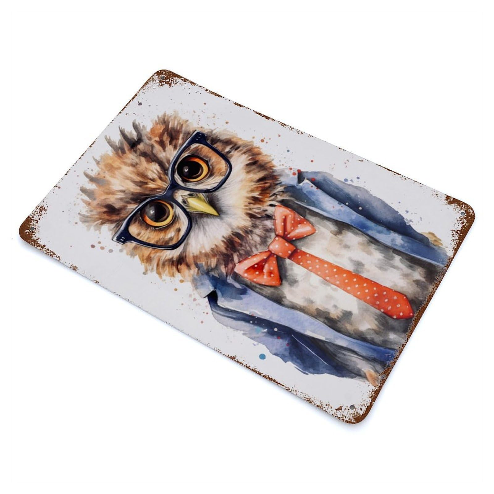 Vintage Rust Metal Sign Owl Human Schoolers 11.8"x7.9", Shabby Chic Decor for Cafe, Home Bar And Lounge Decor