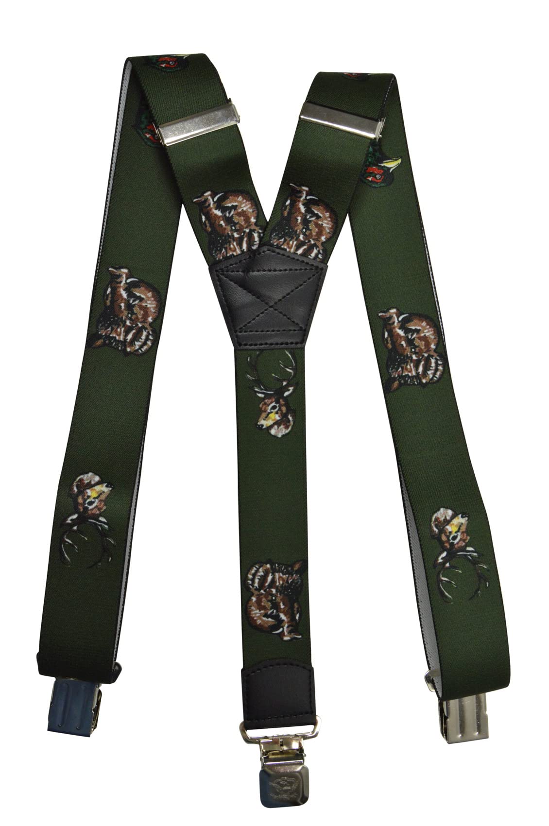 Olata Men's Adjustable Heavy Duty Y-Shape Hunting Braces/Suspenders with Embossed Clips - 4cm. Pheasant and Stag