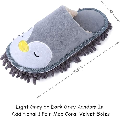 Miniatura 2 de KISSTAKER Un par de limpiadores de fregona para el hogar, zapatos de limpieza desmontables con 1 par de suelas de terciopelo coral (gris)