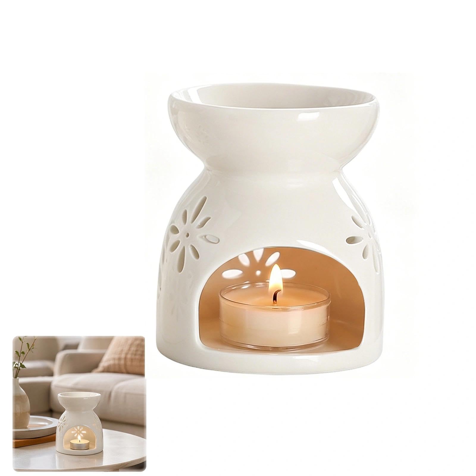 1 Pcs Floral Ceramic Wax Melt Burners,Essential Oil Diffuser with Tealight Holders, for Home Bedroom Decor- Decorative Aromatherapy Burners for Bedroom Decor
