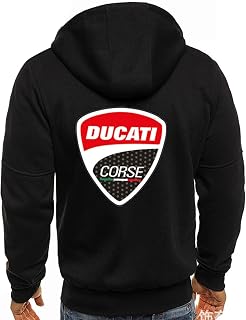LICEEL Mens Hooded Sweatshirts Lightweight Zip Up Jackets with Ducati Graphic Pullover Hoodie Casual Jacket(Color:Black,Size:M)