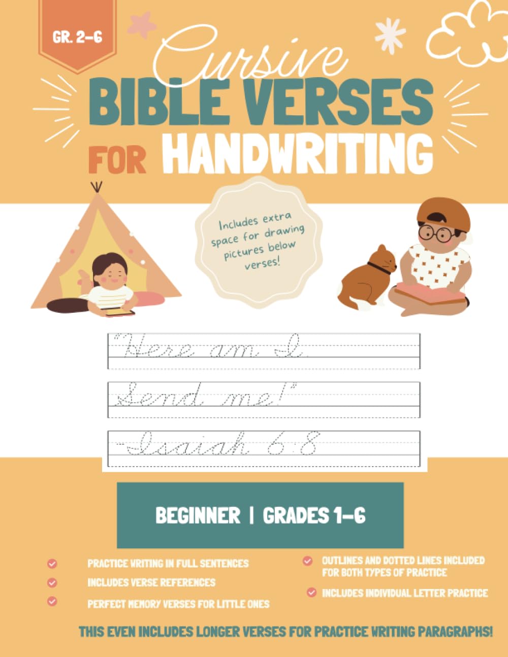 Cursive Bible Verses Practice - Cursive handwriting practice workbook for kids - Short cursive verses for handwriting practice, read, trace and write - Penmanship, cursive for boys and girls