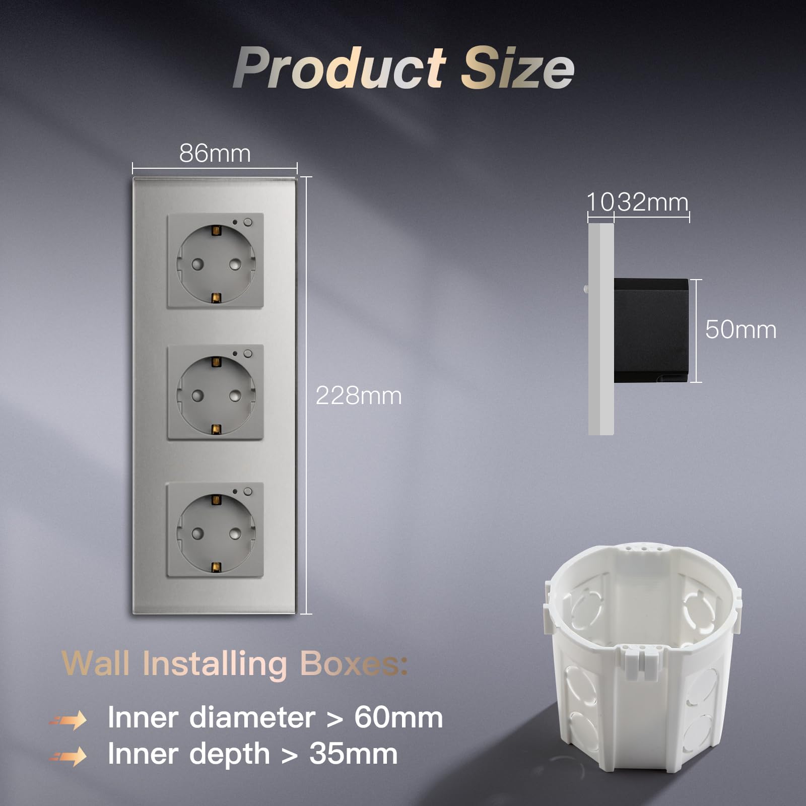 BSEED Schuko Wifi 3 prese 16A Smart Alexa in vetro grigio 228 mm installazione a incasso controllo app lavoro con Alexa/Google Home DIY Free Spin solo 2,4 GHz