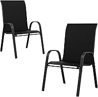Vista 30 de UDPATIO Juego de 2 sillas de patio, sillas de comedor apilables plateadas para exteriores con respaldo alto, silla de tela de textileno transpirable