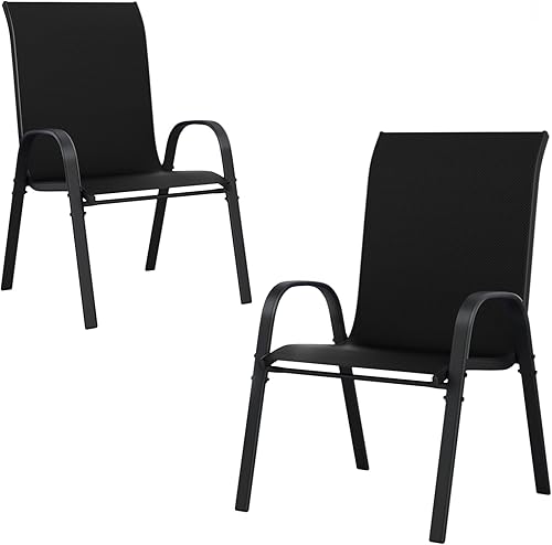 Miniatura 30 de UDPATIO Juego de 2 sillas de patio, sillas de comedor apilables plateadas para exteriores con respaldo alto, silla de tela de textileno transpirable