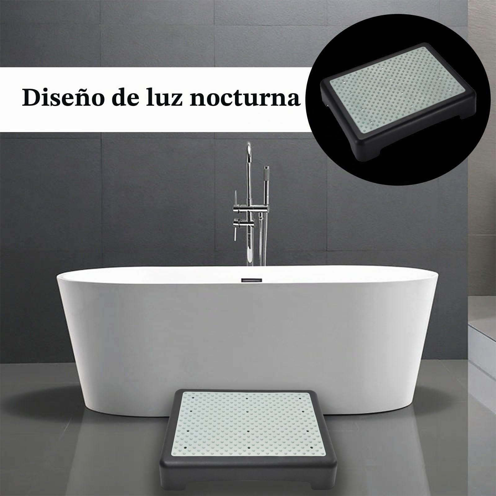 Taburete de Medio Paso Antideslizante, Taburete de Escalón para Exteriores, Soporta 200 kg, Escalera Antideslizante para Movilidad para Personas Mayores, para Jardín, Bañera, Negro Luminiscente