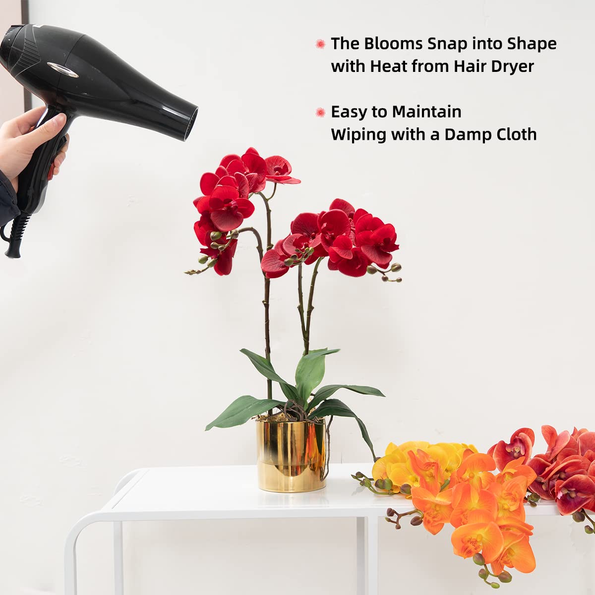 CXGS Künstliche Orchidee, Real Touch-Qualität, Kunstorchideen in Keramikvase, 50 cm, künstliche Phalaenopsis-Blumen, Kunstblumenarrangement für Tafelaufsatz, Heim- und Innendekoration, Rot