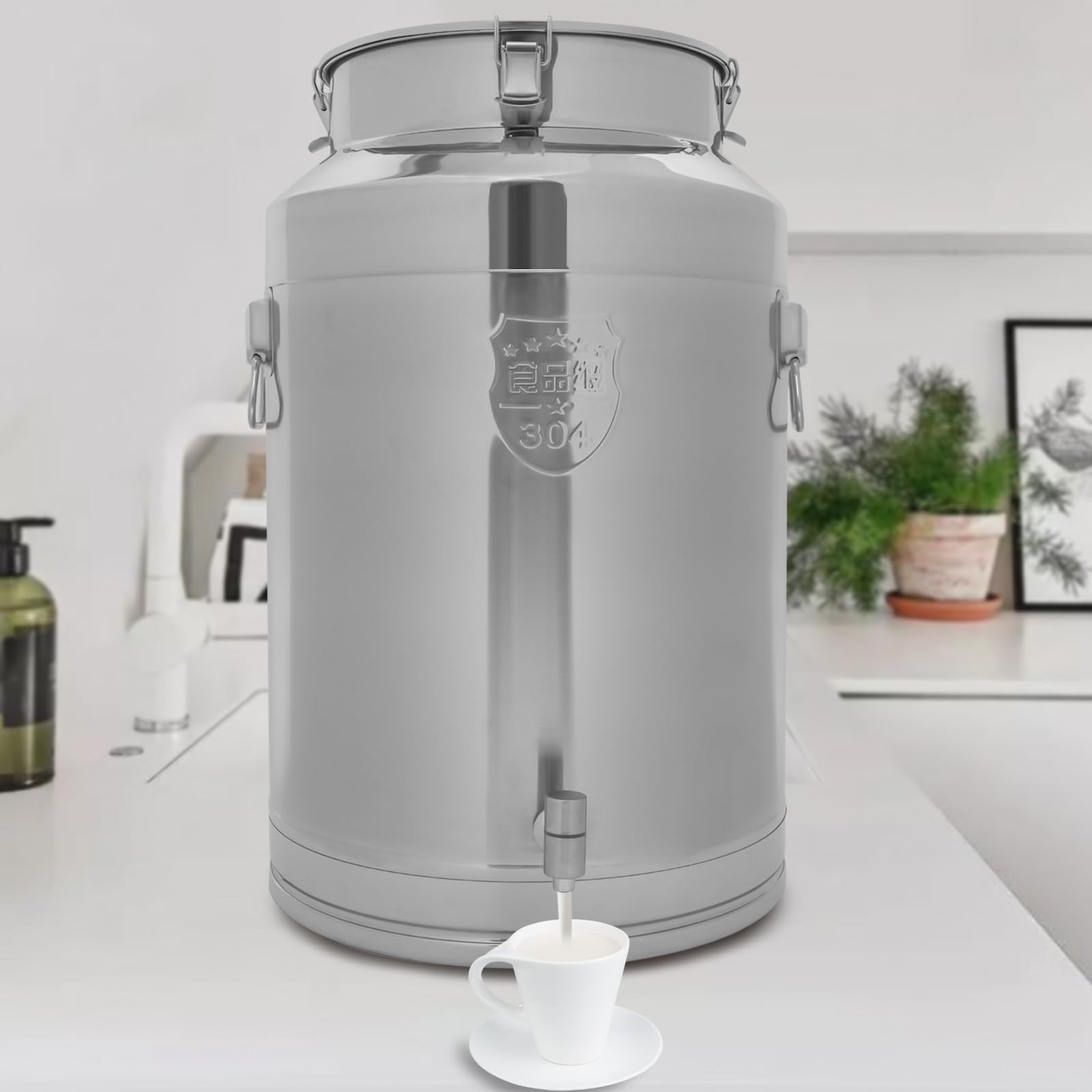 Thermos da 76 l, con rubinetto, dispenser per bevande in acciaio inox, con coperchio per cioccolata calda, tè al latte, tè freddo, latte, succhi di frutta, caffè all'aperto, viaggi e
