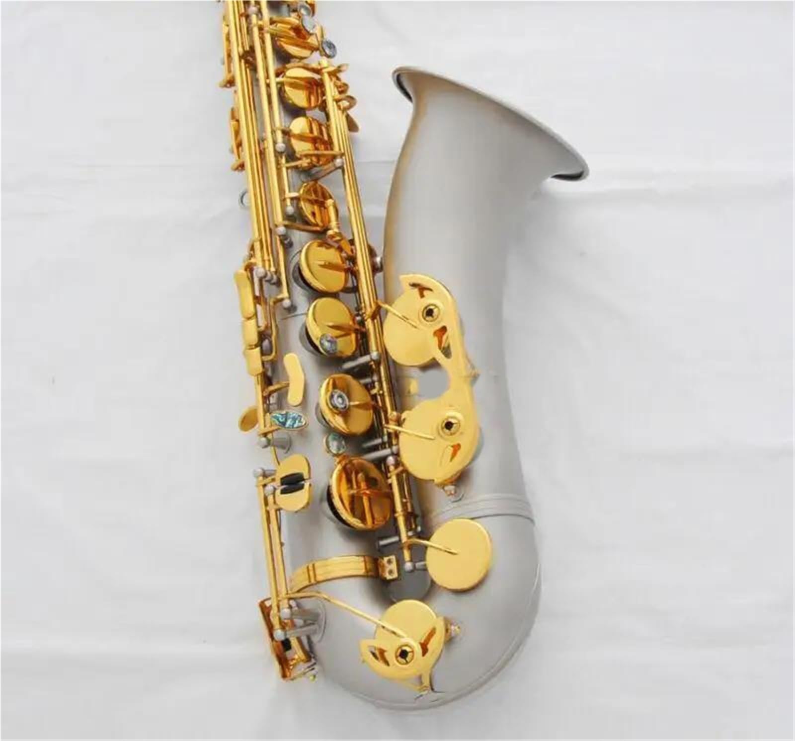 Saksofon Tenorowy Niklowany Satynowy Bb High F Z Metalowym Ustnikiem Saksofon