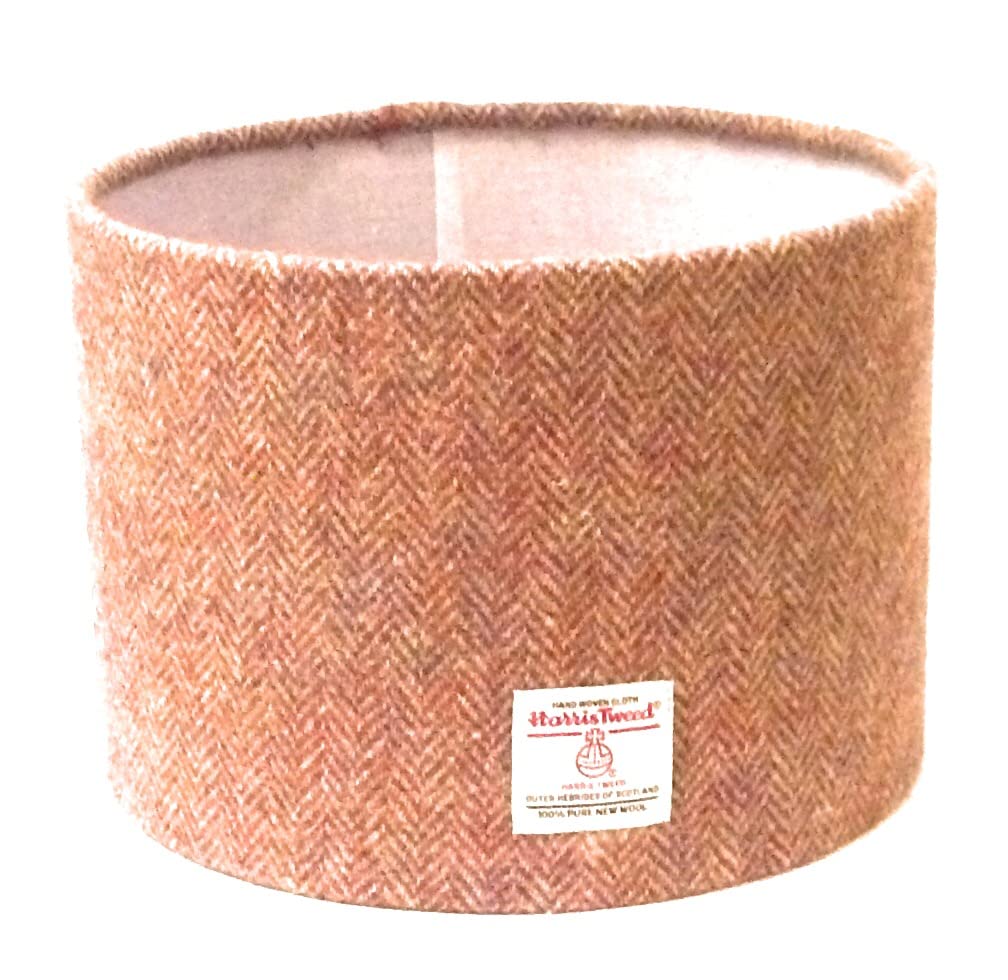 Lampshade handmade using Harris Tweed brown herringbone fabric Drum Various sizes & colours FREE UK DELIVERY (40cm x 23-25cm, Brown herringbone)