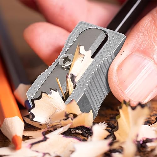 Miniatura 3 de Juego de 10 sacapuntas de metal doble a granel, aleación de aluminio, sacapuntas de mano de un solo agujero con hoja de acero para lápiz estándar