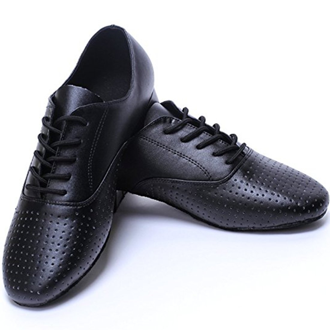 TDA Mens Round Toe Black Leather Modern Salsa Tango Ballroom Latin Wedding Party Dance Shoes 6 M US